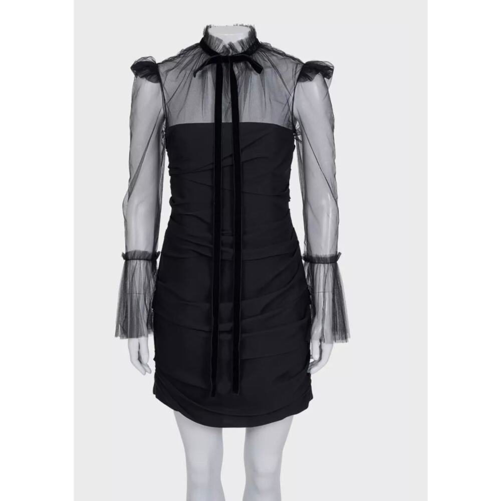 Khaite Black Silk Cocktail Dress with Sheer Sleeves XS